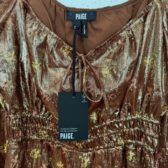 NWT PAIGE Noah Floral Bronze Metallic Mini A-Line Dress Sz. SMALL - Picture 5 of 7